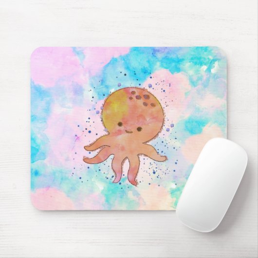 Schattigee octopus Cartoon Waterverf Muismat (Met muis)