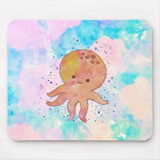 Schattigee octopus Cartoon Waterverf Muismat (Voorkant)