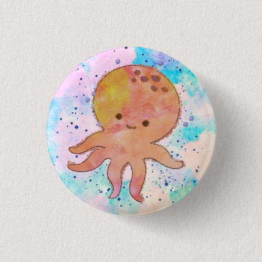 Schattigee octopus Cartoon Waterverf Ronde Button 3,2 Cm (Voorkant)