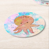 Schattigee octopus Cartoon Waterverf Ronde Kartonnen Onderzetter (Gebogen)