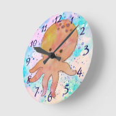 Schattigee octopus Cartoon Waterverf Ronde Klok (Hoek)