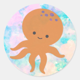 Schattigee octopus Cartoon Waterverf Ronde Sticker