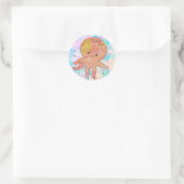 Schattigee octopus Cartoon Waterverf Ronde Sticker (Tas)