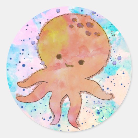 Schattigee octopus Cartoon Waterverf Ronde Sticker (Voorkant)