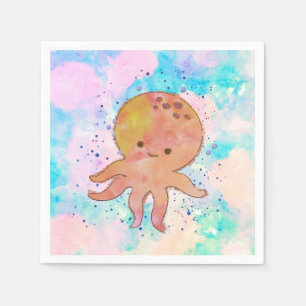 Schattigee octopus Cartoon Waterverf Servet