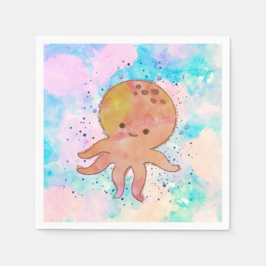 Schattigee octopus Cartoon Waterverf Servet (Voorkant)