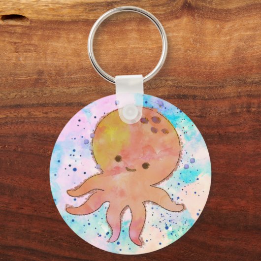 Schattigee octopus Cartoon Waterverf Sleutelhanger (Achterkant)