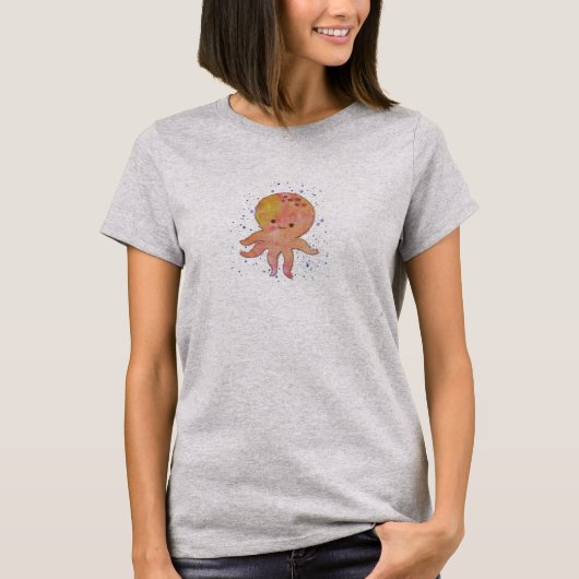 Schattigee octopus Cartoon Waterverf T-shirt (Voorkant)