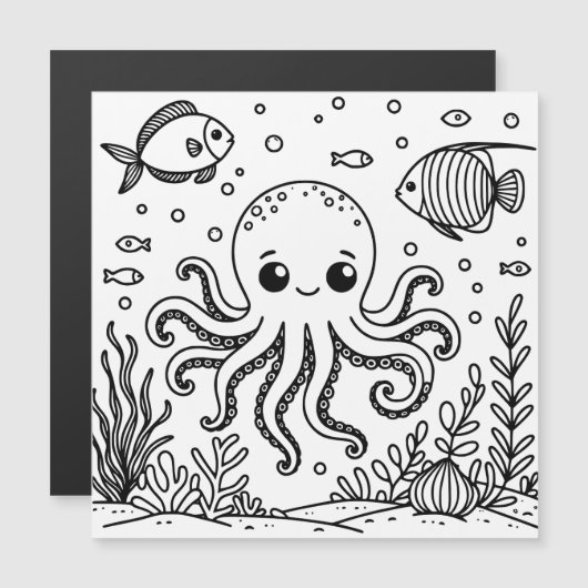 Schattigee octopus en vis | Kleurplaat van kind (Voorkant / Achterkant)