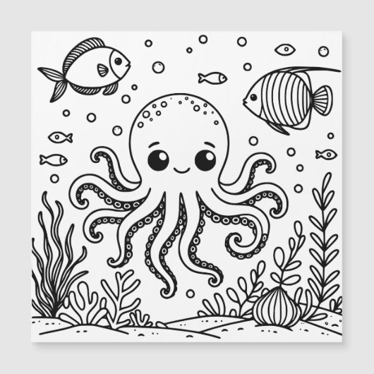 Schattigee octopus en vis | Kleurplaat van kind (Voorkant)