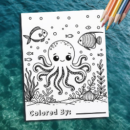 Schattigee octopus en vis | Kleurplaat van kind