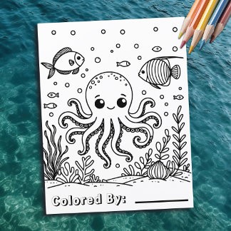Schattigee octopus en vis | Kleurplaat van kind