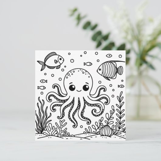 Schattigee octopus en vis | Kleurplaat van kind (Staand voorkant)