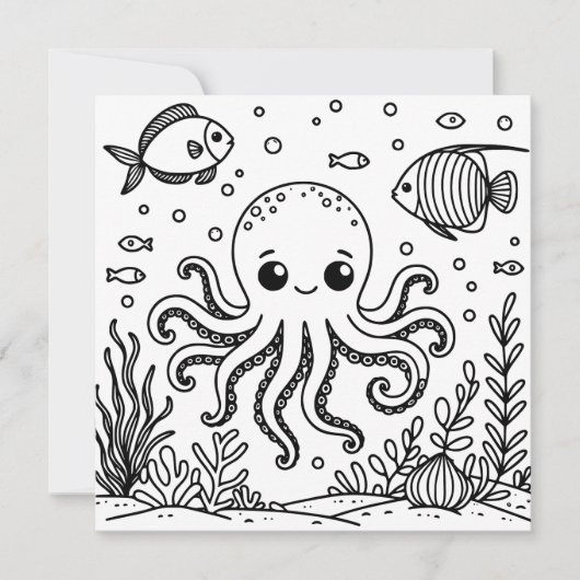 Schattigee octopus en vis | Kleurplaat van kind (Voorkant)