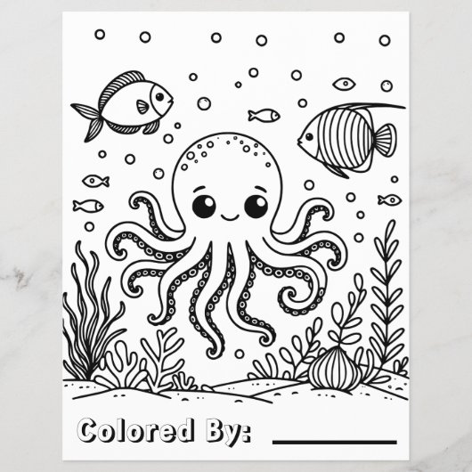 Schattigee octopus en vis | Kleurplaat van kind Flyer (Voorkant)