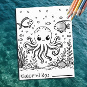 Schattigee octopus en vis | Kleurplaat van kind Flyer
