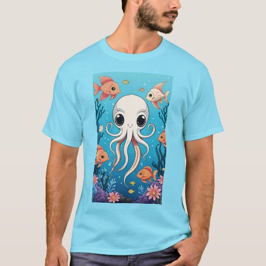 Schattigee octopus en vissen t-shirt (Voorkant)