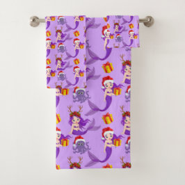 Schattigee Octopus en zeemeermin Strandkerst Bad Handdoek