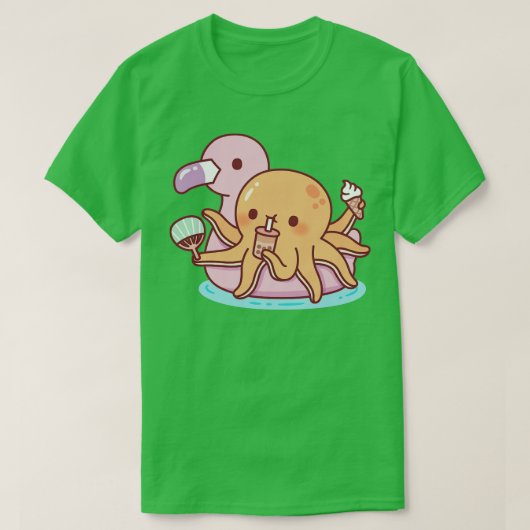 Schattigee Octopus g op Pink Flamingo Float T-shirt (Design voorkant)