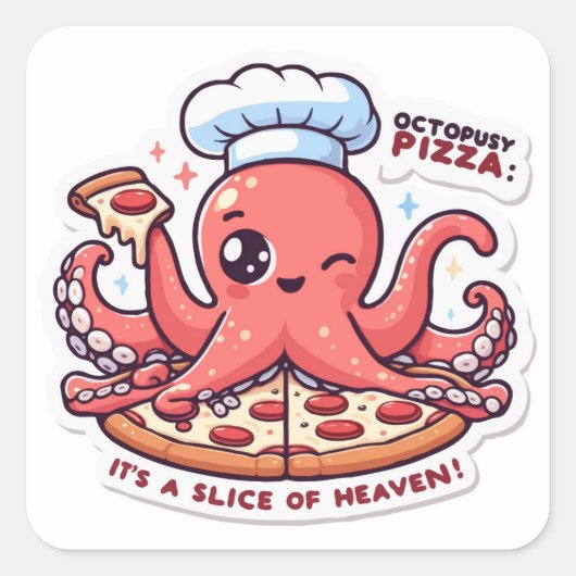 Schattigee Octopus met Octopusy Pizza Vierkante Sticker (Voorkant)