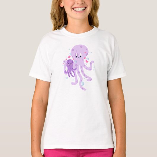 Schattigee Octopus Mom Tekening Art T-shirt (Voorkant)