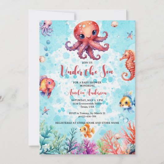 Schattigee octopus onder het Zee Creatures Baby sh Kaart (Voorkant)