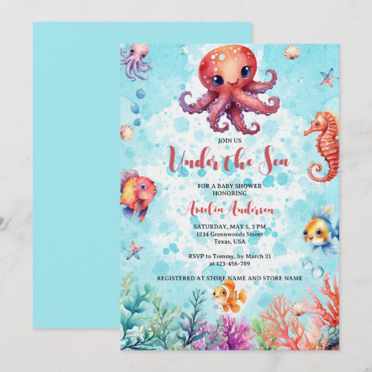 Schattigee octopus onder het Zee Creatures Baby sh Kaart (Voorkant / Achterkant)