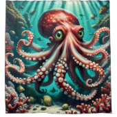 Schattigee octopus onder het zee rood en blauw douchegordijn (Voorkant)