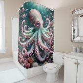 Schattigee octopus onder het zee roze en blauw douchegordijn (In situ)
