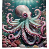 Schattigee octopus onder het zee roze en blauw douchegordijn (Voorkant)