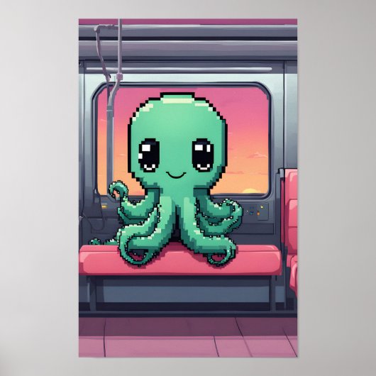 Schattigee octopus op een Sunset Subway Ride Poster (Voorkant)