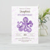 Schattigee Octopus Paarse Bubble Kids Verjaardag Kaart (Staand voorkant)