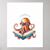 Schattigee Octopus Reading Poster Print (Voorkant)