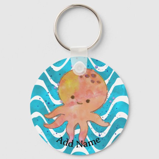 Schattigee Octopus Waterverf Cartoon Sleutelhanger (Voorkant)