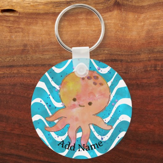 Schattigee Octopus Waterverf Cartoon Sleutelhanger (Achterkant)