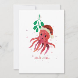 Schattigee Octopus Zeeen en Groeten Mistletoe Feestdagenkaart