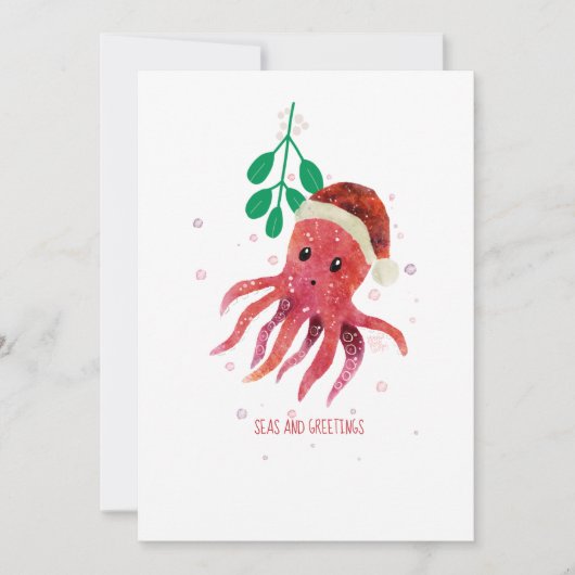 Schattigee Octopus Zeeen en Groeten Mistletoe Feestdagenkaart (Voorkant)