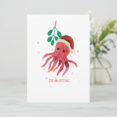 Schattigee Octopus Zeeen en Groeten Mistletoe Feestdagenkaart (Staand voorkant)