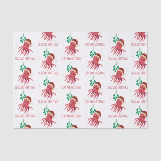 Schattigee Octopus Zeeen en Groeten Mistletoe Tissuepapier (Voorkant)