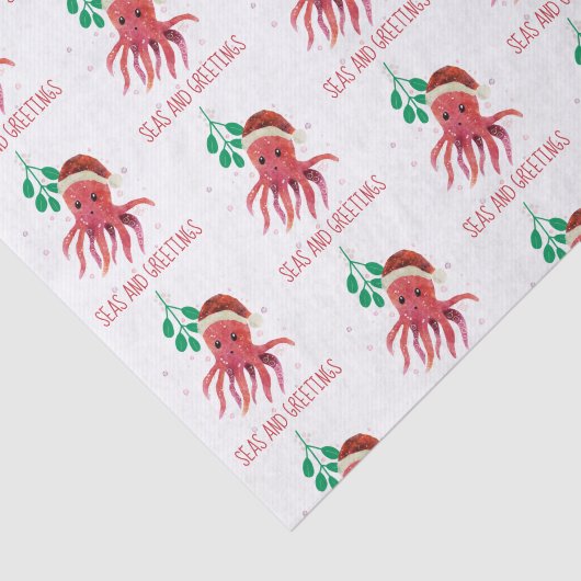 Schattigee Octopus Zeeen en Groeten Mistletoe Tissuepapier (Detail)
