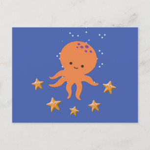 Schattigee octopus zeester Cartoon Briefkaart