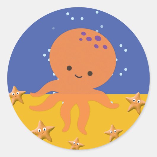 Schattigee octopus zeester Cartoon Ronde Sticker (Voorkant)