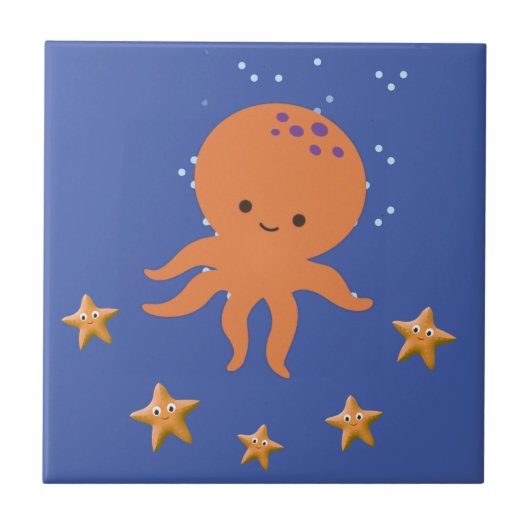 Schattigee octopus zeester Cartoon Tegeltje (Voorkant)