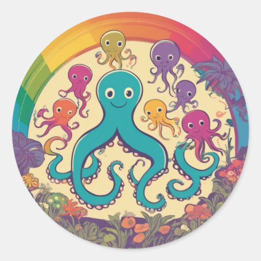 Schattigee octopusfamilie ronde sticker (Voorkant)