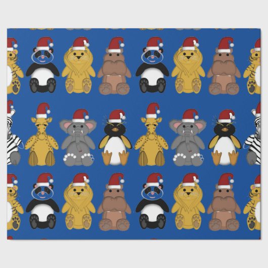 SCHATTIGEE OERWOUDEN DIEREN IN SANTA HATS Wrapping Cadeaupapier (Zoom)