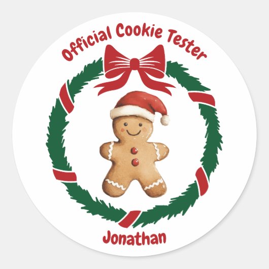 Schattigee officiële cookie tester kerst ronde sticker (Voorkant)