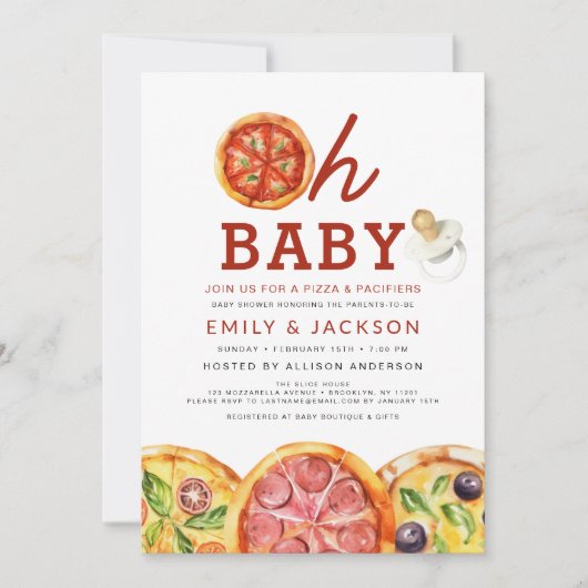 Schattigee Oh Baby Pizza & Pacifiers Baby shower Kaart (Voorkant)