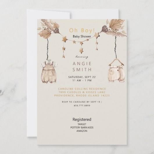 Schattigee Oh Boy Babykleding Douche Uitnodiging (Voorkant)