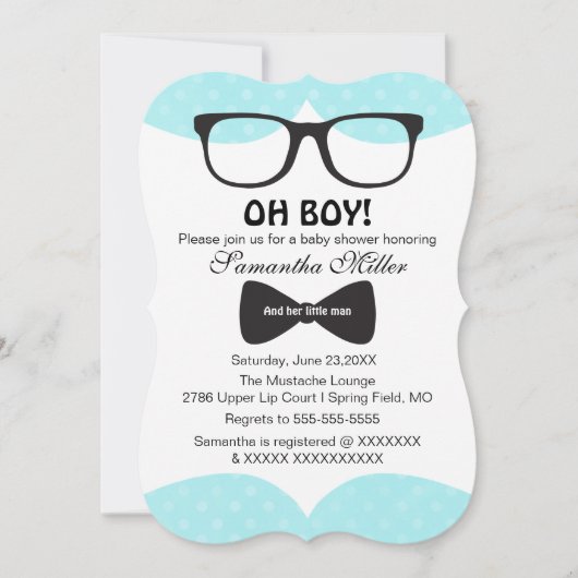 Schattigee Oh Boy Black Glasses Baby shower Uitnod Kaart (Voorkant)