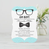 Schattigee Oh Boy Black Glasses Baby shower Uitnod Kaart (Staand voorkant)